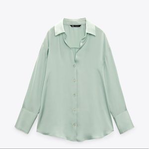 *NWT* Zara Flowy Satin Effect Shirt Blouse in mint green size M
